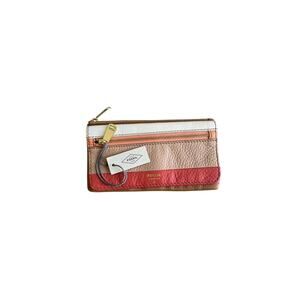 NWT Fossil Preston Flap Snap Bi-fold Long Wallet Clutch Pink Stripe Leather Zip